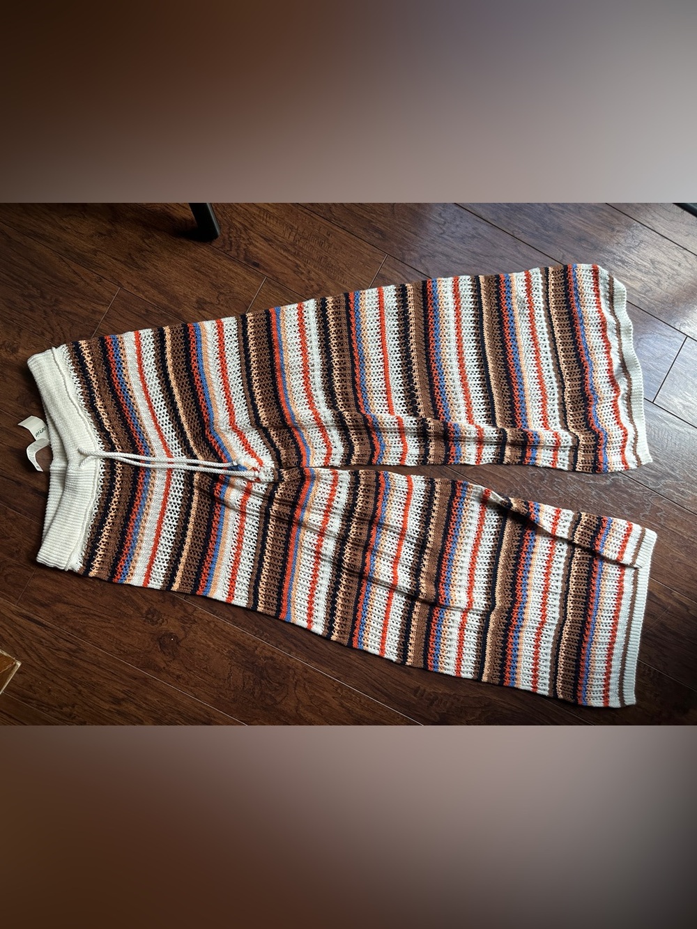 aerie Crochet Stripe Swim Coverup Pants in Cream, Brown, Blue & Orange